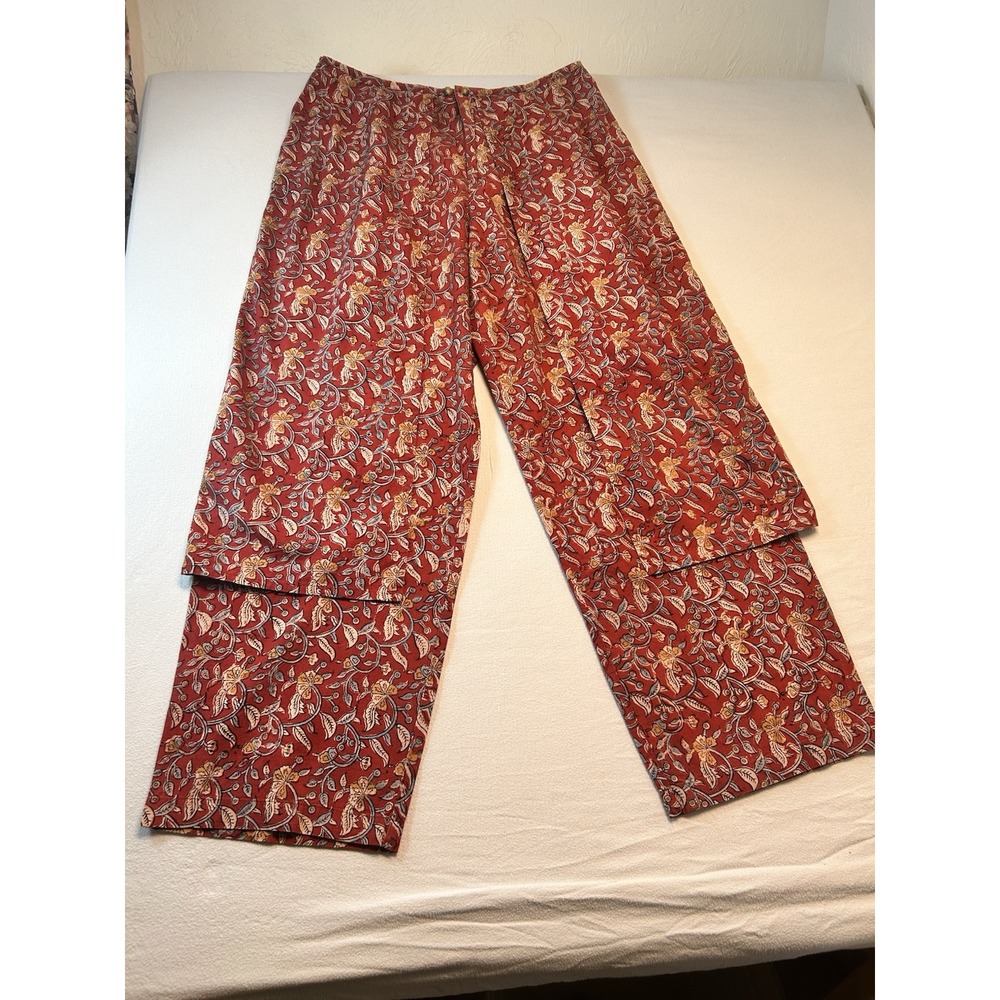 Orvis Skirted Pants Womens Size 16 Wide Leg Ankle Length Red Paisley Floral